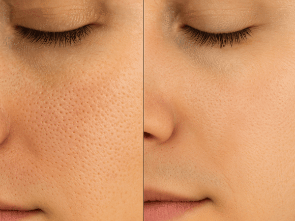 confronto prima e dopo la pulizia viso professionale con pori dilatati ridotti e pelle levigata